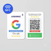 Google yorum kartı ön ve arka yüz NFC rozetli ürün görseli