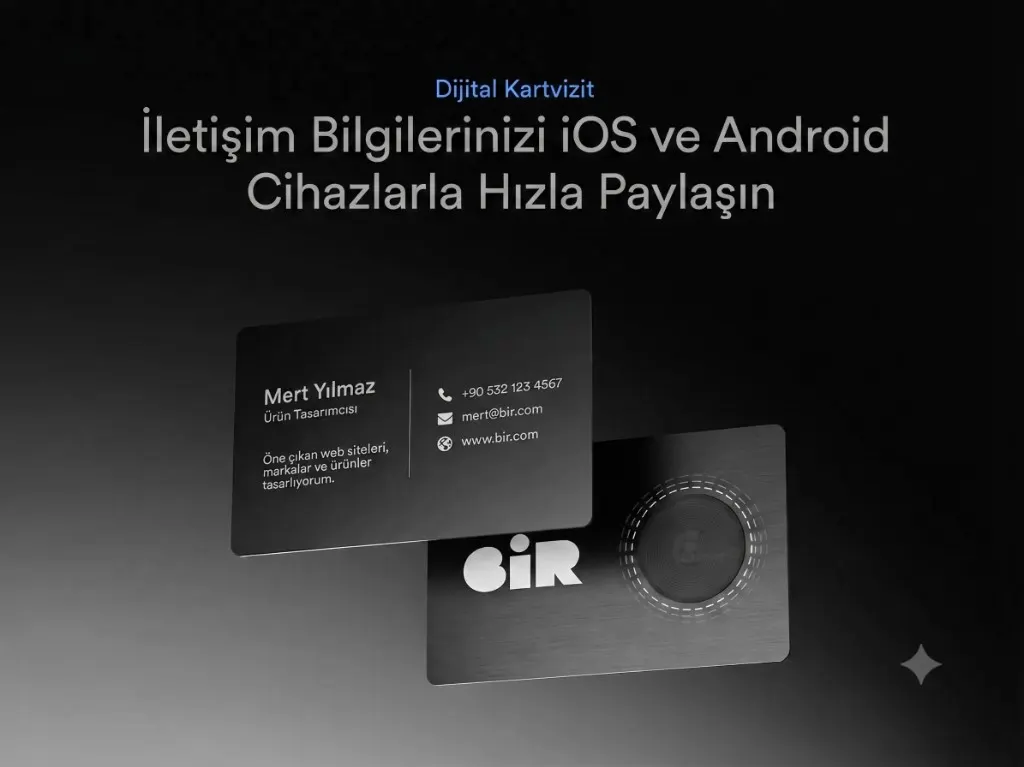 Siyah metal NFC kartvizit ön ve arka yüz lazer gravür tasarımı