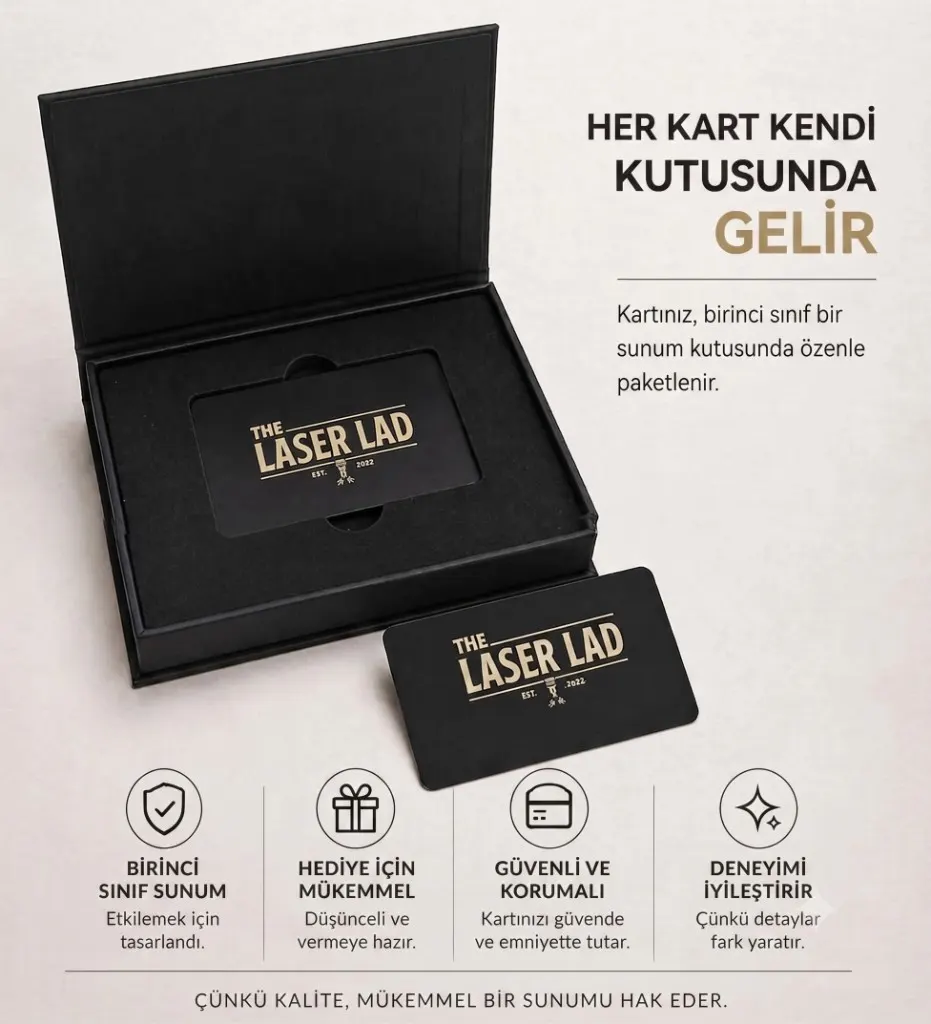 Metal NFC kartvizit özel sunum kutusu ile premium paketleme