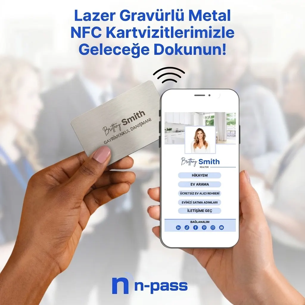 Lazer gravürlü metal NFC kartvizitin telefona dokundurulması